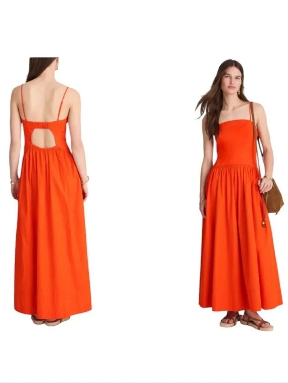 NWT Madewell Poplin Seamed Maxi Dress Cutout Back fiery orange Size 6